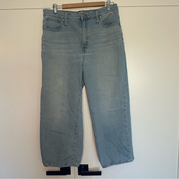 Madewell Slim Wide Leg Crop Jeans 32 14 light wash high rise stretch straight - Picture 7 of 16